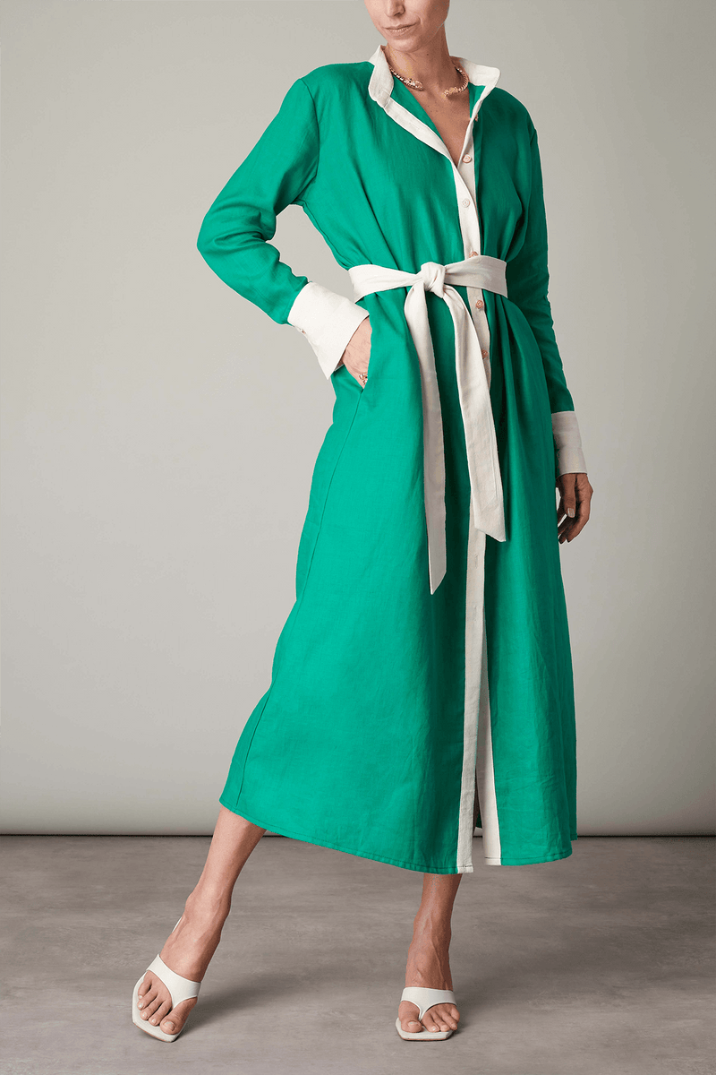 Electra midi linen shirt dress green - Official MIA PAPA