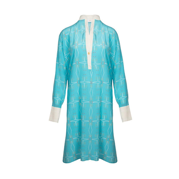 Rania Mini Silk Shirt Dress Turquoise - Official MIA PAPA